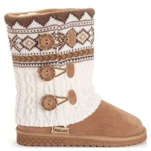 Muk Luks Tan and Cream Knit Button Boots